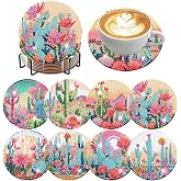 8Pc Diamond Art Coasters Holder Cork Pads, Diamond Painting Coasters 4x4 In | Cactus Diamond Art Coasters Kits for Adults Beginners, Board Double Layer, DIY Non Slip for Home Office Decor & Gifts
