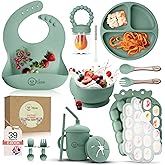 O'doe Baby Weaning Set – 15 Pcs Silicone Baby Feeding Set with Suction Plate, Bowl, Bib, Sippy Cup, Fruit Feeder & Freezer Tray – Baby Plates and Bowls Set for 3M+ | BPA-Free Baby Dishes & Utensils