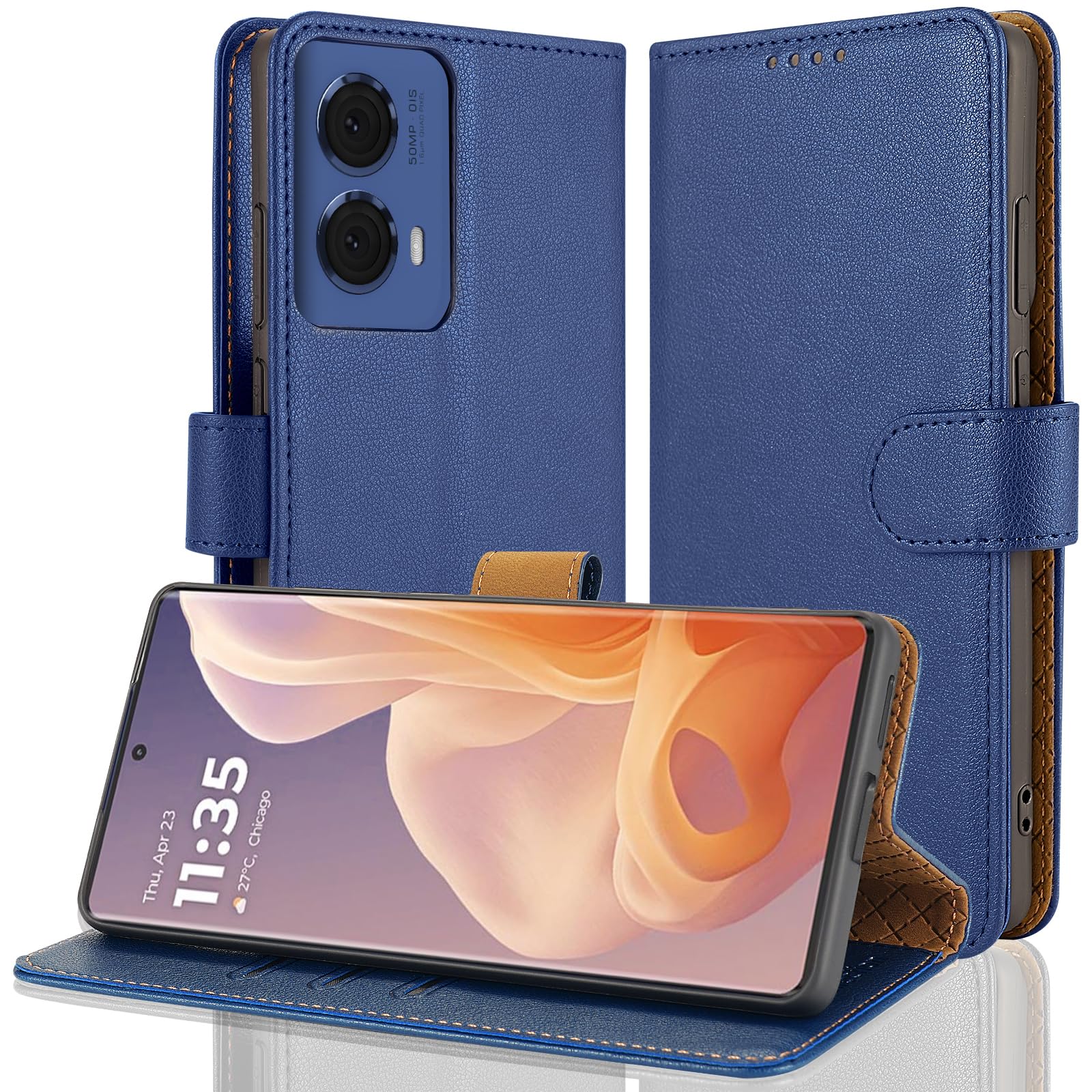 Case Collection for Motorola Moto G85 Case - Leather Folio Flip Kickstand Shockproof Phone Cover with RFID Blocking Card Slots Wallet for Motorola G85 5G Case Blue