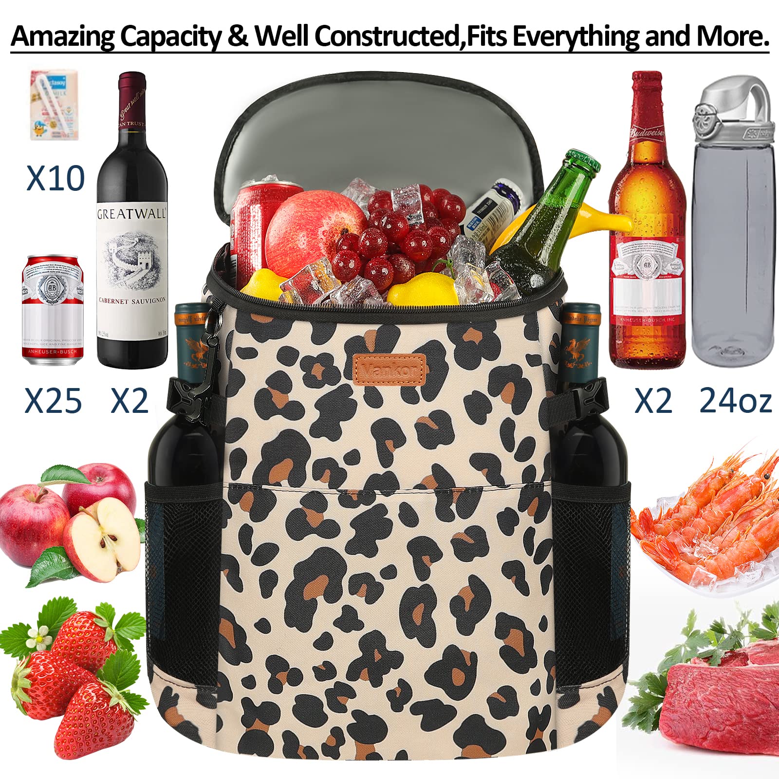 Camping Cooler Backpack 30 Cans, Soft Backpack Coolers Insulated Leak Proof Travel Cooler Bag Waterproof Lunch Picnic Beach Work Trip Thermal Bag Drink Beverage Beer Bag Cooler