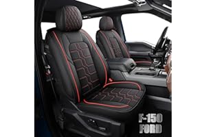 BALLIOL Truck Seat Covers Compatible with Ford F-150 2015-2023 XL XLT Lariat King Ranch Platinum Tremor Pickup Faux Leather Cushion Compatible with Ford F150 Crew Cab(Red,2015-2023 Front Seat)