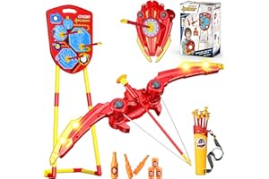 HIEMAO Archery Shield Toy Set, LED Light Up Bow and Arrow for Kids with 10 Suction Cup Arrows, 1 Standing Target, 5 Score Targets & Quiver, Indoor Outdoor Sport Gifts for Teens Boys Girls Age 6 8 10 12 14