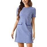 Allegra K Work Dress for Women Short Sleeve Vintage Houndstooth Above The Knee Dress