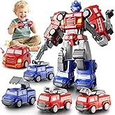 Magnetic Car 5 in 1 Transform Fire Robot Toys for 3 4 5 6 7 Year Old Boys, Magnetic Robotic Action Figures Building Set for Kids,Birthday Gifts Ideas for Boys Ages 3 4 5 6 7(Blue)