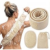 JouiiSiYa Natural Loofah Back Scrubber for Shower, Back Loofah for Women and Men, Exfoliating Loofah Sponge with Soap Bag, 3-pcs