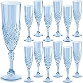 HTTBEIZI Plastic Champagne Flutes 7oz, Reusable Glasses Cups Goblets Shatterproof Unbreakable, for Valentine’s Day Wedding Party Mimosa Bar (12, Blue)