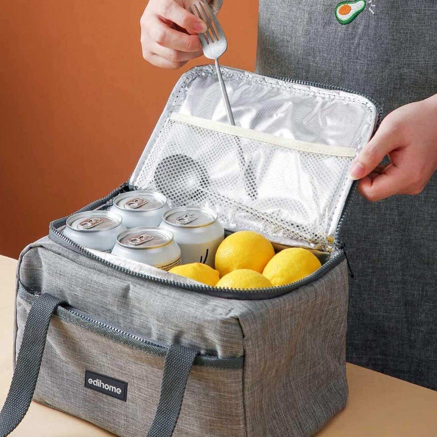 edihome, Kühltasche Klein, Lunchbag, Kühltasche, Faltbar, 8L, Thermo Lunchbox, Isolierte, für Mittagessen, Arbeit, Camping oder Reise, Tragbar (Grau) 6