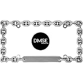 DMSE Chain Link Universal Design Metal Round License Plate Frame Fits Almost All Vehicles (Chrome)