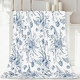 JarThenaAMCS Blue Floral Fuzzy Blanket Chinoiserie Flowers Throw Blanket Soft Cozy Flannel Blanket for Home Bed Sofa Couch Chair, 50 x 60 Inch