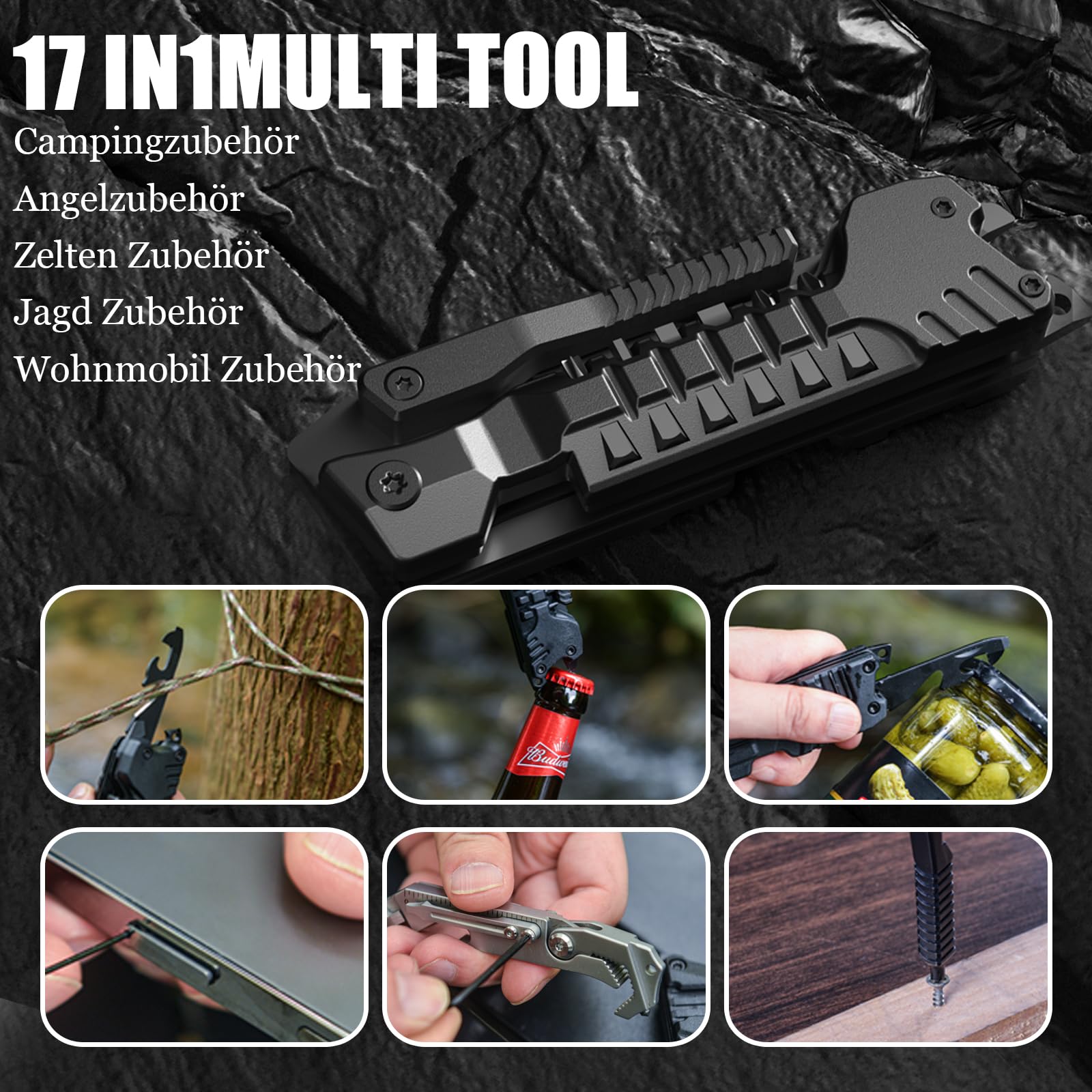 Geschenke für Männer 17in1 Multitool Taschenmesser Camping Zubehör mit Säge Schraubendreher Flaschenöffner Pfeife Outdoor Survival Gadgets Männergeschenke Geburtstagsgeschenk Vatertagsgeschenk 3