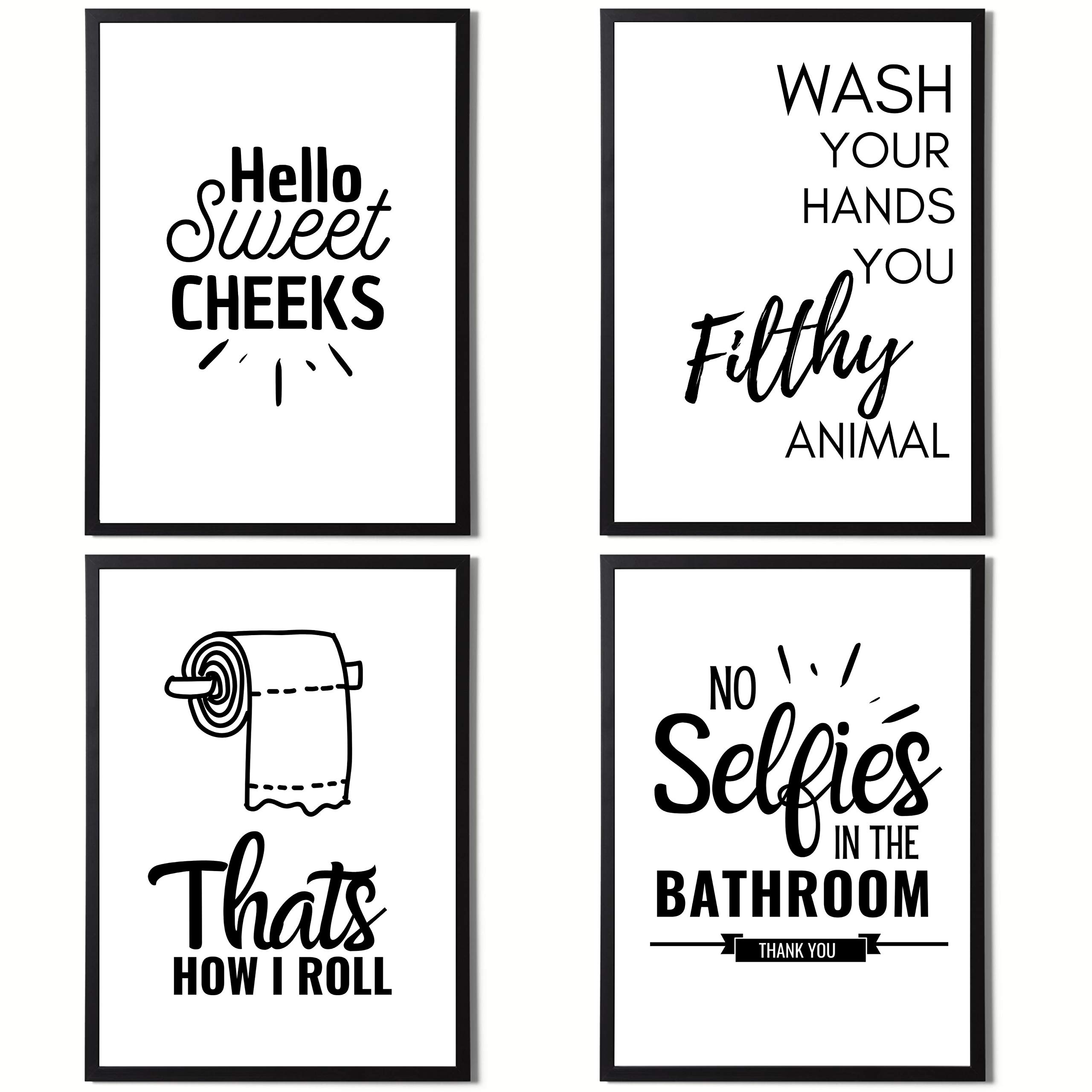 State Media Vision Set of 4 Funny Bathroom Quotes and Sayings Prints - Minimalistic Toilet Designs for Bathroom Walls - Hilarious Wall Art Decor - Variety of sizes (Set 1, A4 Print Only)