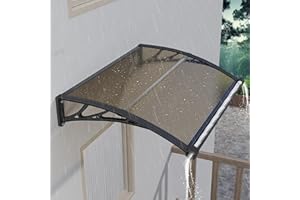 NEBAIKA 40 * 40" Window Door Awning Exterior with Large Drainage Gutter, UV/Rain/Snow Protection Polycarbonate Hollow Sheet Overhang Canopy, Outdoor Awnings for Door Entrance Patio/Porch/Deck Brown