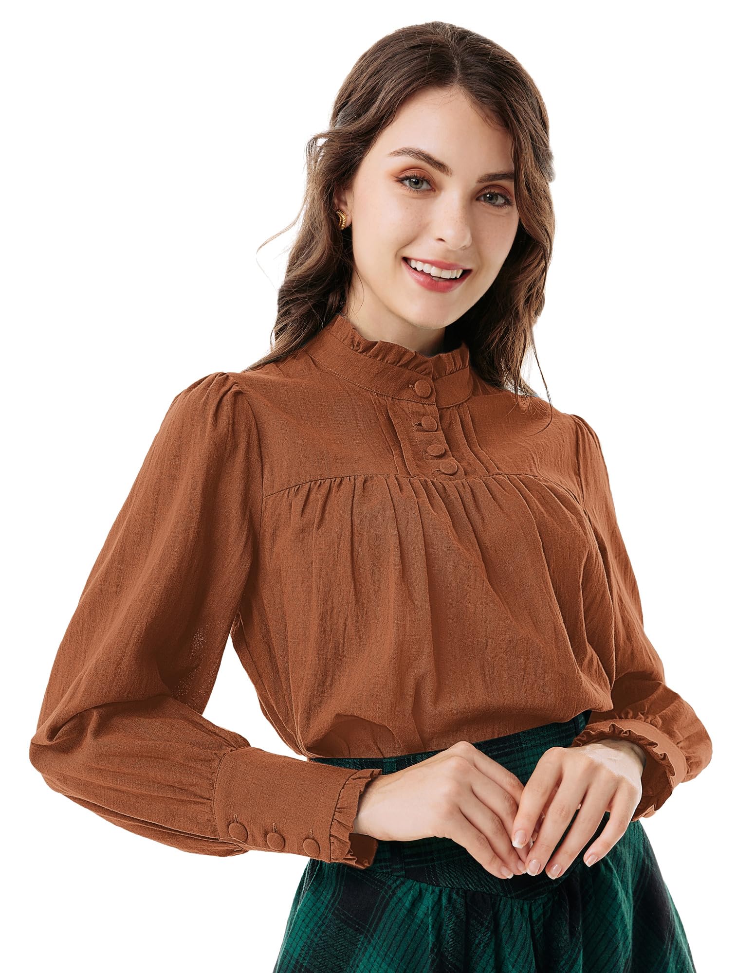 Photo 1 of Long Sleeve Peasant Tops for Women Victorian Blouse Renaissance Shirt Brown Rust L