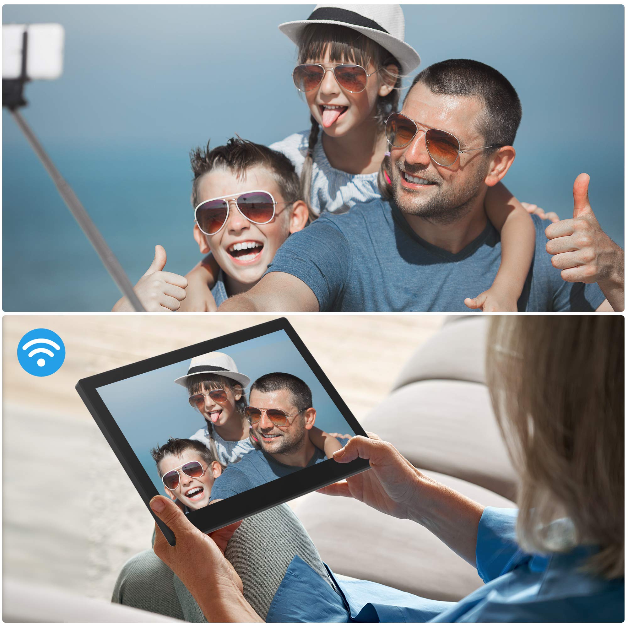 Dragon Touch Classic 15 Digital Picture Frame, 15.6” FHD Touch Screen WiFi Digital Photo Frame Instant Share Photos and Videos via App, Email, Cloud, Wall Mountable, Portrait and Landscape , Black