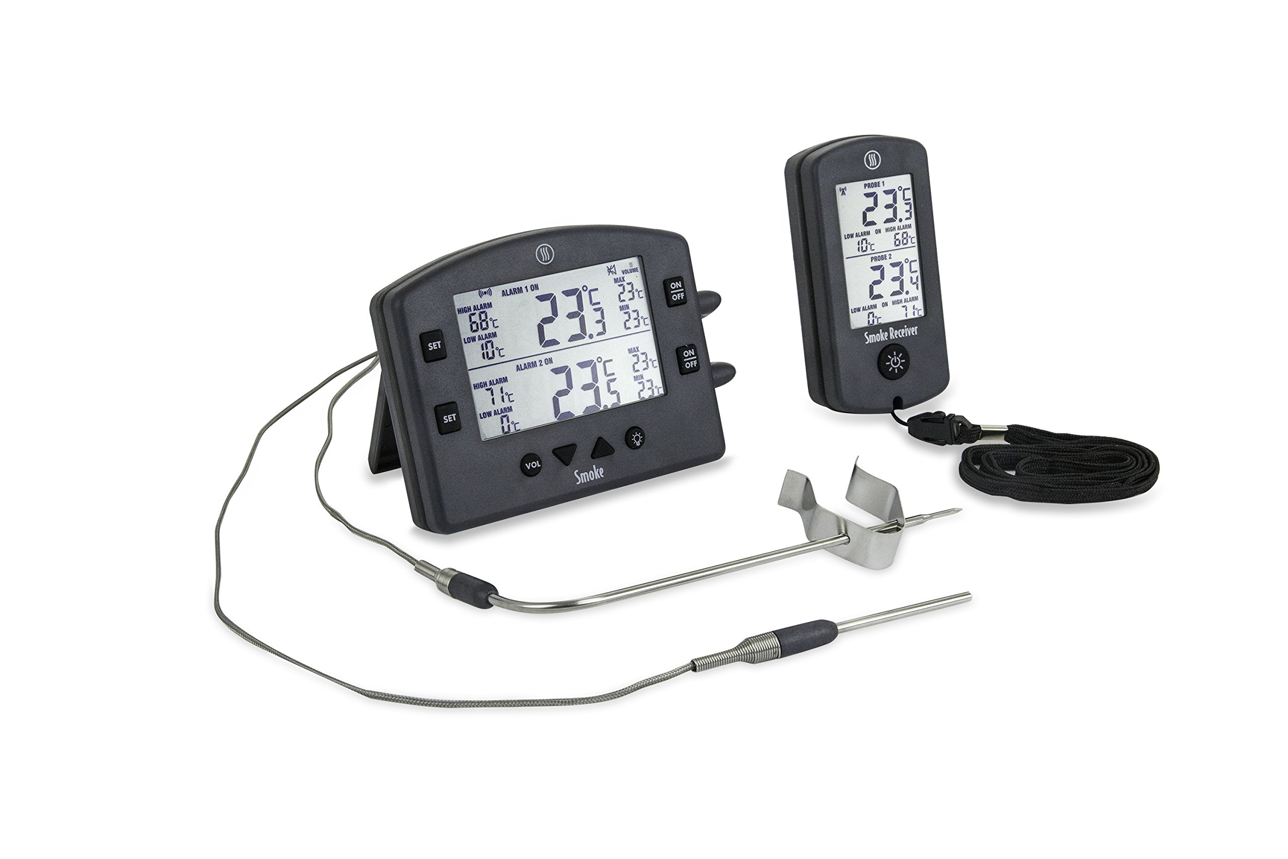 Themapen Smoke Wireless BBQ Thermometer for Smoker, Grill, Oven and Kitchen with 2 Channels, Backlit Display, Max/Min & High/Low Alarms. Perfect for barbeque meat and pit