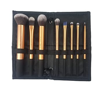 Puna Store Makeup Brush Set with Storage Pouch (Bronze) -8 Pieces