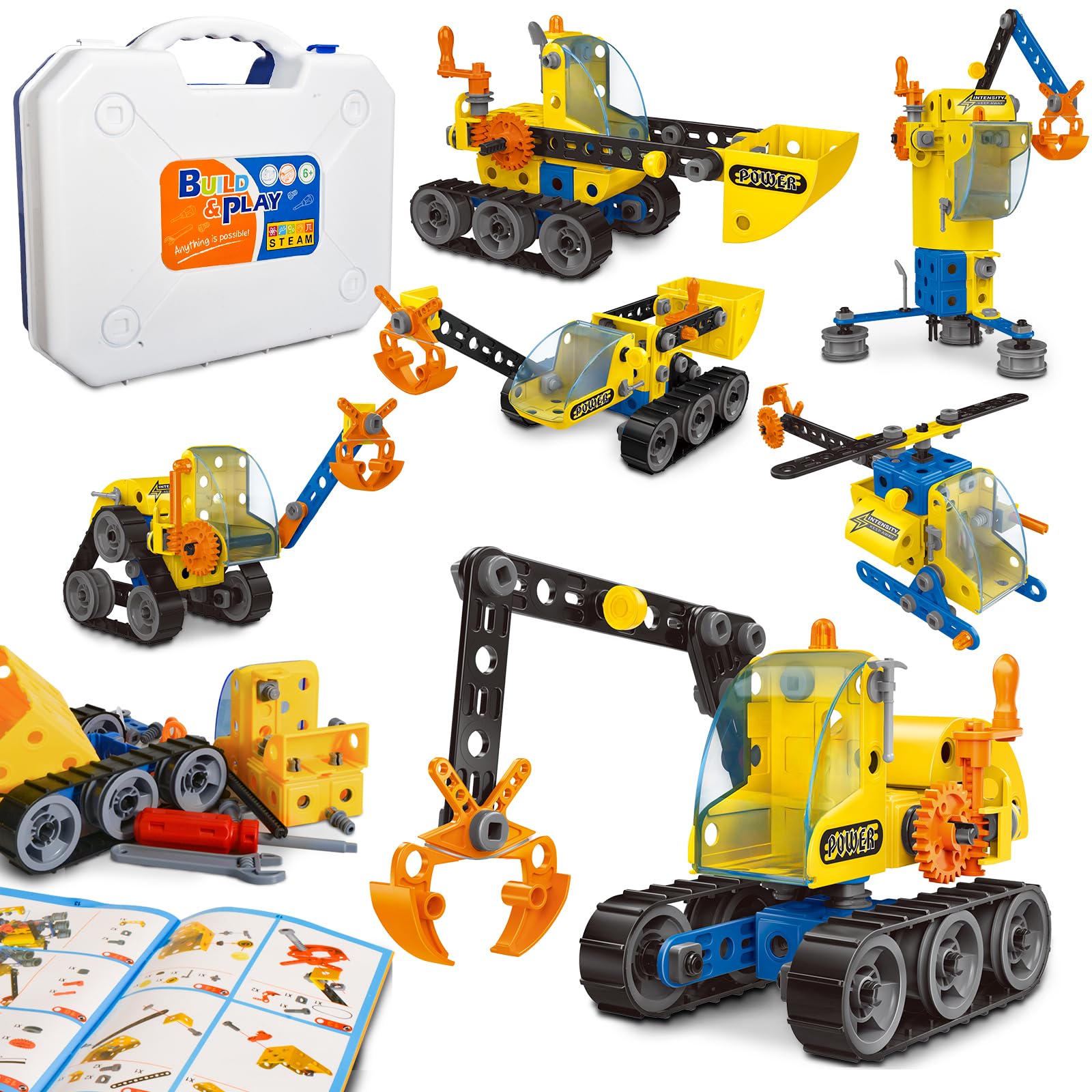 HOMETTER Building Toys for Age 5-12 Year Old Boys Gift, 6 in 1 Engineering Excavator Toys, Kids Stem Learning Toys Educational Building Kit (J-7769)