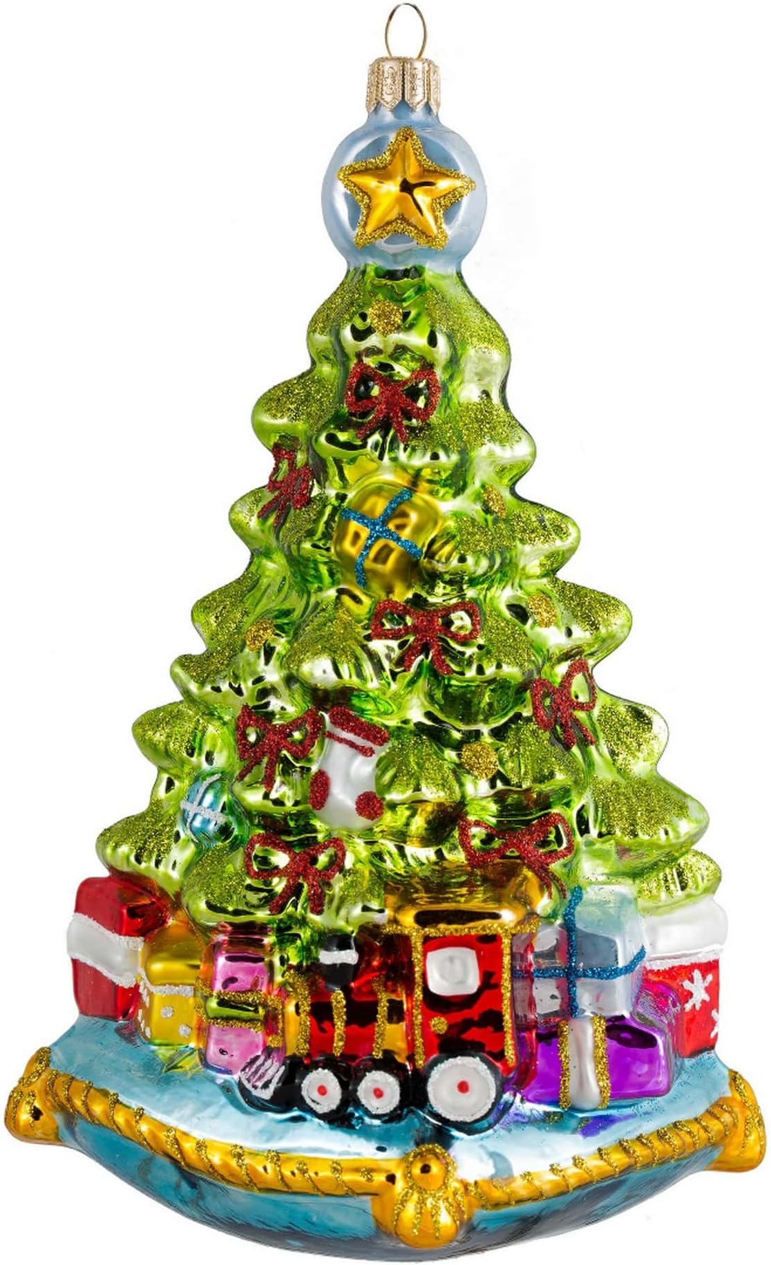 Miss Christmas 2020 Collection Beautiful Christmas Tree Blown Glass Ornament (Christmas Tree on Blue Pillow)