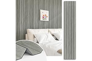 STICKEEP Grey Wood Wall Panels Textured Wood Slats 3D Soundproof Wall Panels Peel and Stick Shiplap 12"x200" Wooden Panel Wal