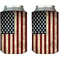 Rogue River Tactical Rustic USA Flag Collapsible Beer Can Bottle Beverage Cooler Sleeves 2 Pack Gift Set