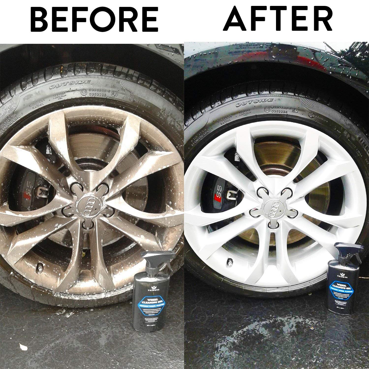 best wheel and tire cleaner TriNova Wheel Cleaner Rim Cleaning Spray - Remove Tire Dirt, Oil Residue, Dust & More - Restores Shine & Clears Stains - Polished