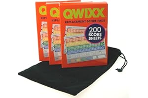 QWIXX Original 3 Replacement Score Pad Boxes Bundle (in Color) - 600 Score Sheets (Score Cards) - Bonus Hickoryville Velour Storage Bag