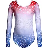 Zaclotre Girls Sparkling Stars Gymnastics Long Sleeve Leotards for Patriotic USA Kids