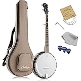Ashthorpe 5-String Banjo - Full Size with 24 Brackets, Closed Back, Mahogany Resonator, Geared 5th Tuner, Padded Gig Bag