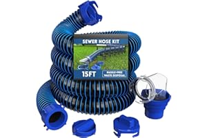 DUMPMAN RV Sewer Hose 15 FT, Sewer Hose for RV Camper RV, Sewer Hose Kit with Swivel Fitting - Includes 90 Degree Clear View Sewer Adapter, and 2 Storage Caps