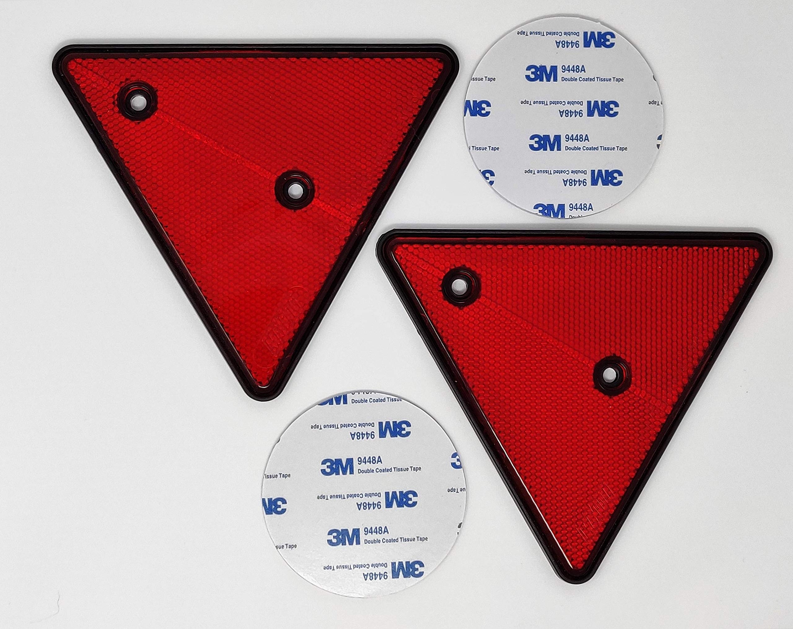 BITS4REASONS NEW MODEL MAYPOLE CLASSIC PAIR RED REFLECTOR REFLECTIVE TRIANGLE (3M SELF ADHESIVE OPTION) FOR CARAVANS GATE POSTS TRAILER BOARDS AND WALLS - MADE IN ENGLAND
