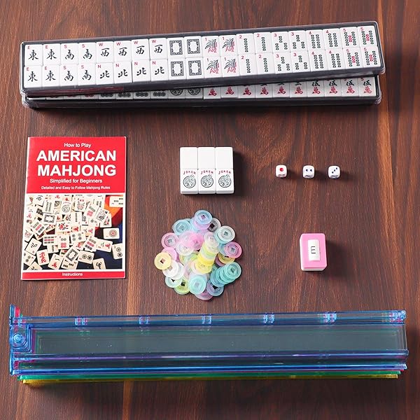 ZGME AMERICAN MAHJONG SET,166 PREMIUM WHITE TILES WITH SOFT BAG AND ACCESSORIES,4 ALL-IN-ONE MAHJONG RACKS WITH PUSHERS,COMPLETE WESTERN MAH JONGG,MAH-JONGG,MA JONG SET
