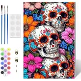 Halloween Paint by Numbers Kit for Adults Beginner with Frame, Skull Adults' Paint-by-Number Kits on Canvas, Flowers DIY Acrylic Painting by Numbers Easy Oil Painting by Number for Home Decor, 8x12in