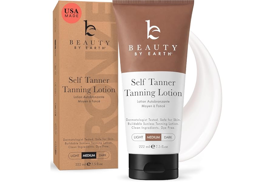 Beauty by Earth Self Tanner - USA Made with Natural & Organic Ingredients, Moisturizing Self Tanning Lotion with Aloe Vera & Coconut for a Natural Glow, Streak-Free Fake Tan, Medium to Dark