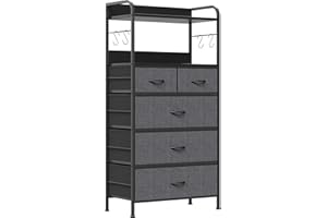 Jojoka Dresser for Bedroom with 5 Drawers, Dressers & Chests of Drawers for Hallway, Entryway, Storage Organizer Unit with Fabric, Sturdy Metal Frame, Wood Tabletop, Easy Pull Handle