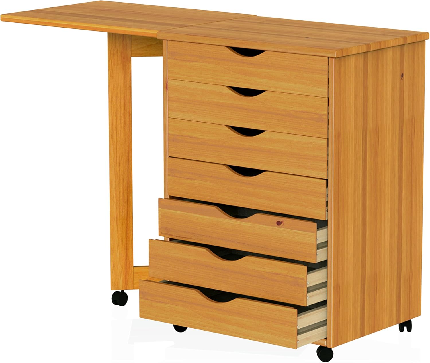 ADEPTUS 76178 7 Drawer Gate Leg Roll Cart with Desk, Medium Pine: Home Improvement