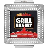 Grillaholics Grill Basket for Outdoor Grill - Durable Premium Stainless Steel Vegetable Grill Basket - XL Family Size BBQ Gri