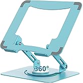 SOUNDANCE Laptop Stand with 360° Rotating Base, Ergonomic Computer Riser for Desk, Adjutable Height Muti-Angle, Foldable Laptop Mount, Stable Metal Holder Support 10-15.6" Notebook PC, Blue