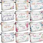 Chunful 12 Pcs Inspirational Christian Gifts Religious Makeup Bags Bulk for Women Bible Verse Flower Cosmetic Bag Mother's Day Gift for Church Ladies, 7.48 x 4.72 Inch(Floral)