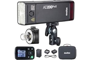 Godox AD200 Pro II AD200Pro II Pocket Outdoor Flash Strobe, 200Ws 2.4G TTL 1/8000s HSS Monolight, 0.01-1.8s Recycle, GODOX AD200ProII AD 200 Pro II Upgraded Flash Head, Color Indicator and Screen