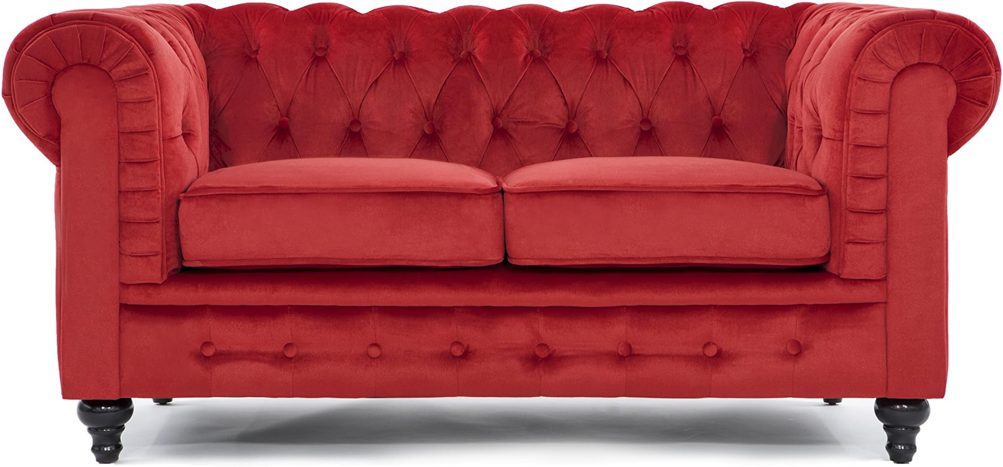 Classic Scroll Arm Chesterfield Style Loveseat with Tufted (Red)