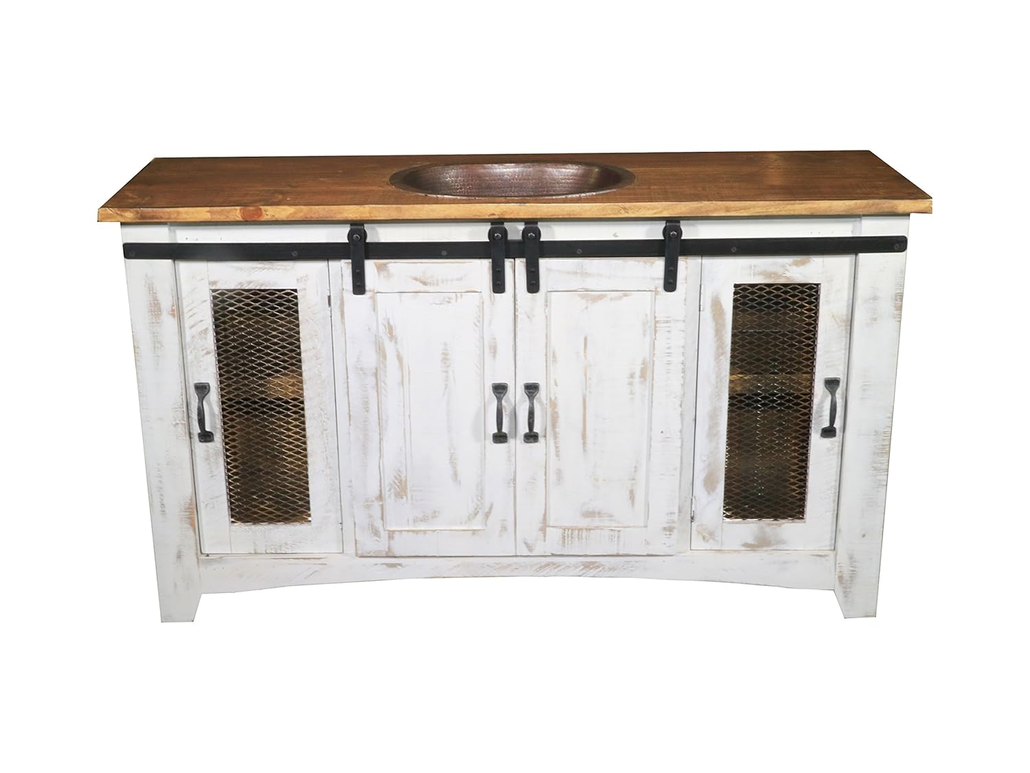 Burleson Home Furnishings 60 Inch Distressed White Farmhouse Sliding