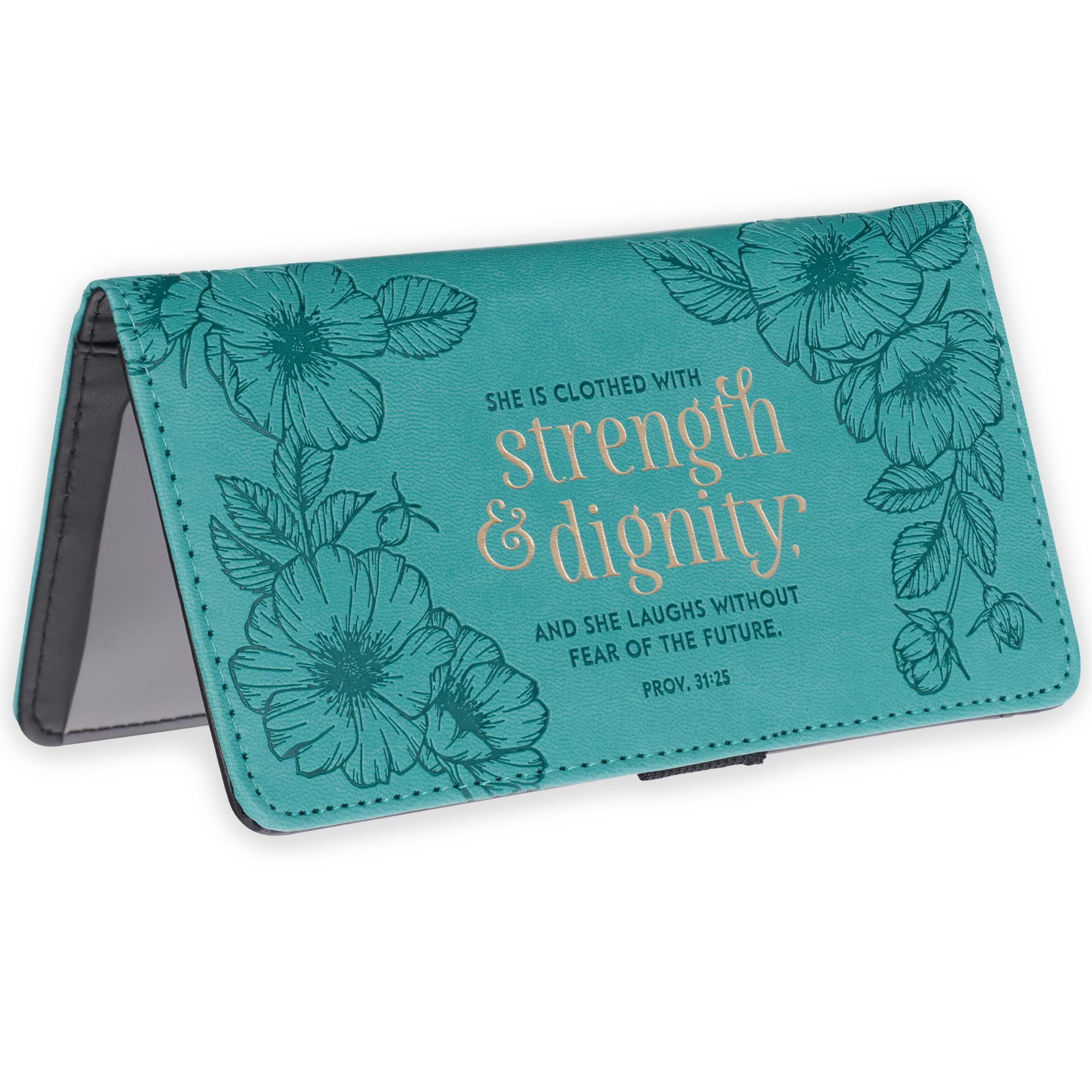 Christian Art Gifts Teal Faux Leather Checkbook Cover for Women with Inspirational Scripture, Teal - Strength/Dignity, One Size