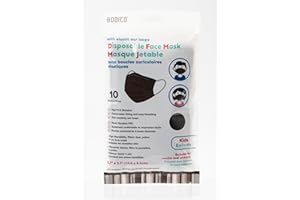 Bodico 10-piece Disposable Breathable Kids Face masks with Elastic Ear Loops, Black 1 count