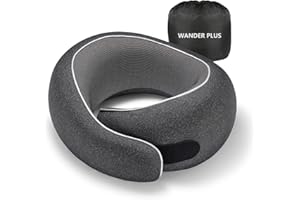 WANDER PLUS® Travel Neck Pillow Airplane Best for Sleeping Plane Car Train Office Flight for Adults Neck Support Ergonomic Design Memory Foam Packable Stuffable Inflatable Max Black