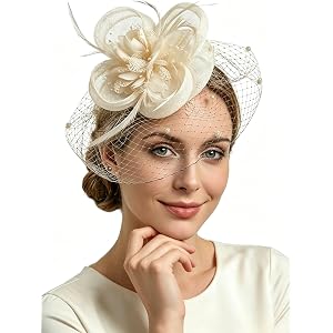 OFFICLUX Women Floral Feather Fascinator | Wedding Tea Party Race Headpiece with Clip & Headband