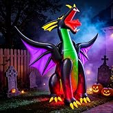 SEASONBLOW 9Ft Long Halloween Inflatable Giant Fire & Ice Dragon Decoration | Halloween Blow Up Dragon with Wings Built-in Flash Light for Halloween Holiday Party Home Indoor Outdoor Yard Garden Lawn