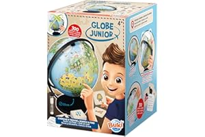 Buki – Junior Globe Hide and Seek – 20 cm Rotating Globe with 300 Illustrated Cards, Hourglass & Instructions – Educational G