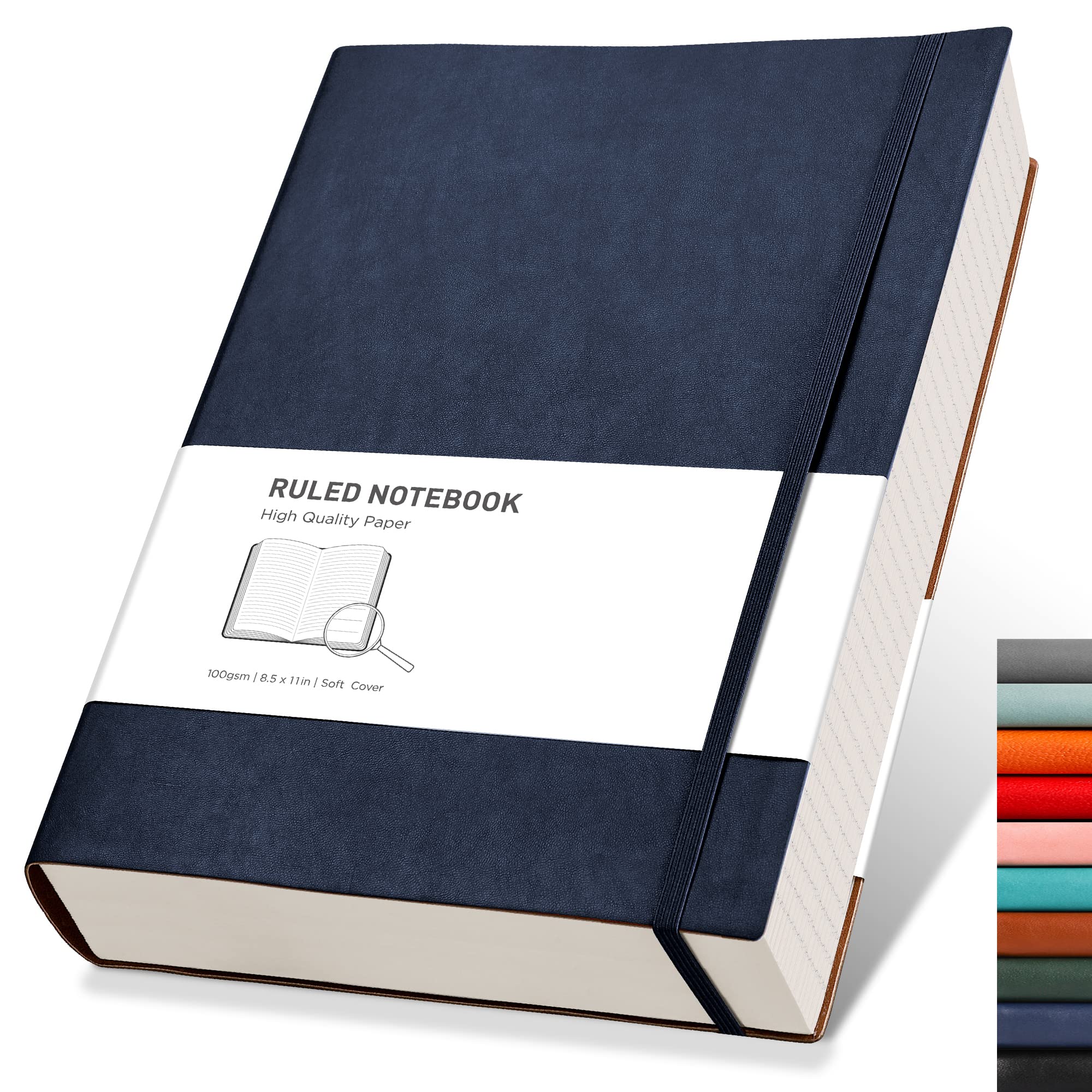 RETTACY A4 Lined Notebook College Ruled/Thick Journal - Extra Large Softcover Composition Notebooks with 2 Free Sticky Notes 320 Pages,Faux Leather, Inner Pocket 21.5 x 27.9cm - Blue