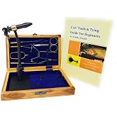 Colorado Anglers Fly Tying Standard Tool Kit with Wooden Box &amp; Book, Rotary Vise, Bobbin, Scissors, Whip Finisher, Complete Set for Beginners &amp; Pros