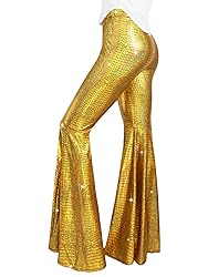Womens Sequin Flare Pant Sparkly High Waisted Leg
